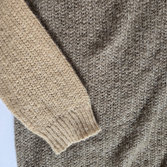 Splendid Mohair Wool Blend Colorblock Knit Sweater Button Detail orange beige M - Picture 5 of 9